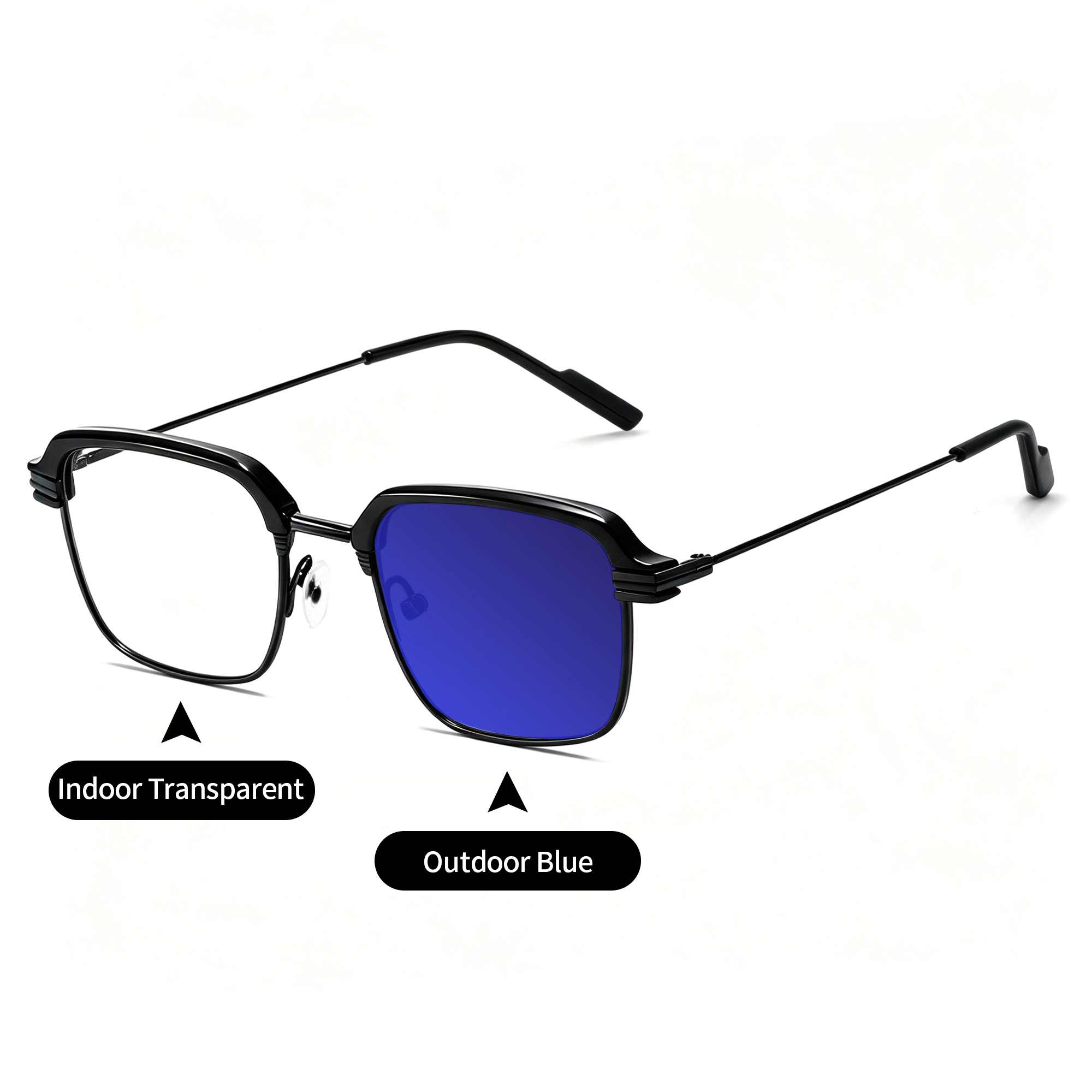Fashion Square Browlines Metal Eyeglasses Frames Men Blue Reflection Film Photochromic Glasses Optical Computer Eyewear UV400
