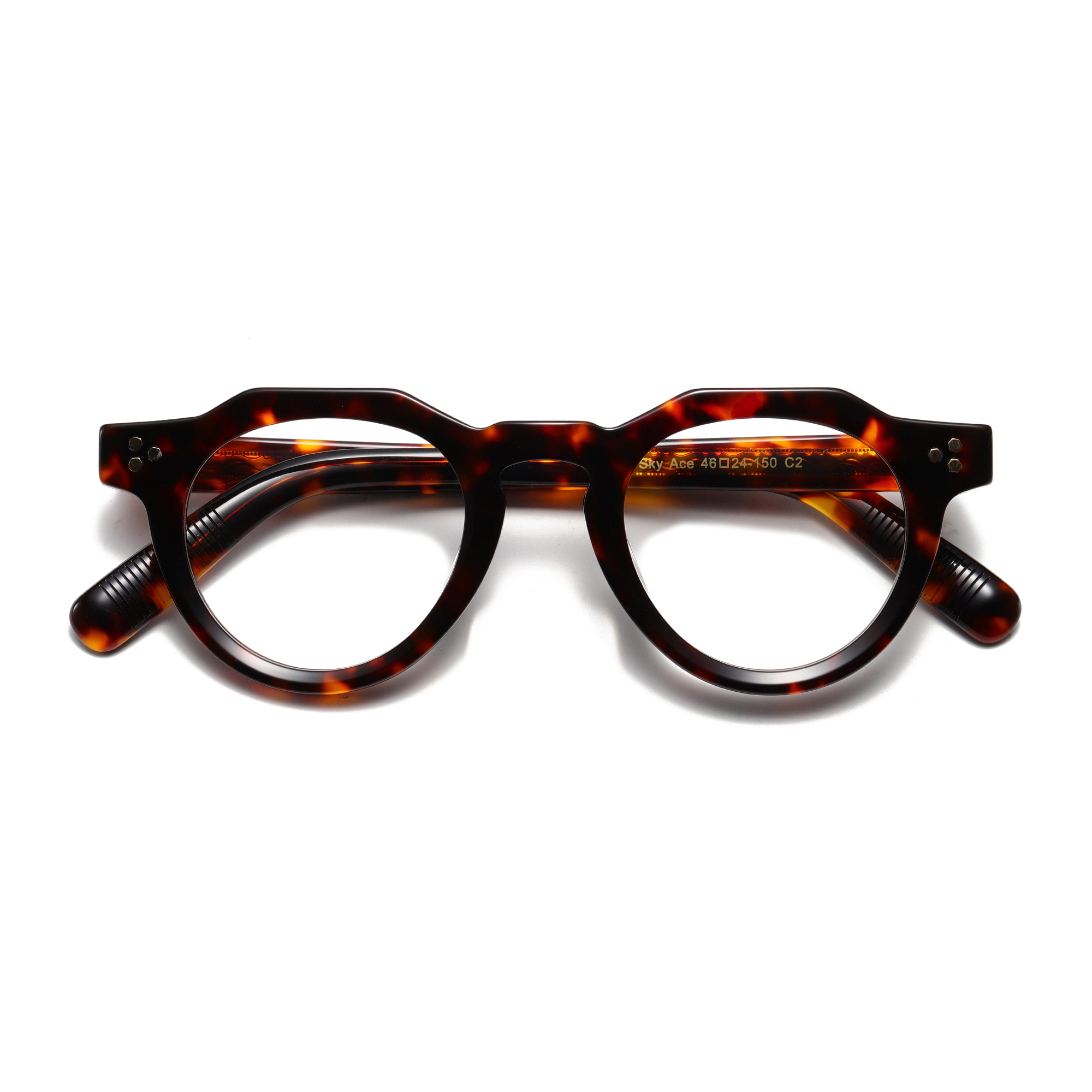 Vintage Round Acetate Optical Eyeglass Frame Unisex, Thick Rim Rivet Prescription Glasses Frame Factory Wholesale Custom Logo
