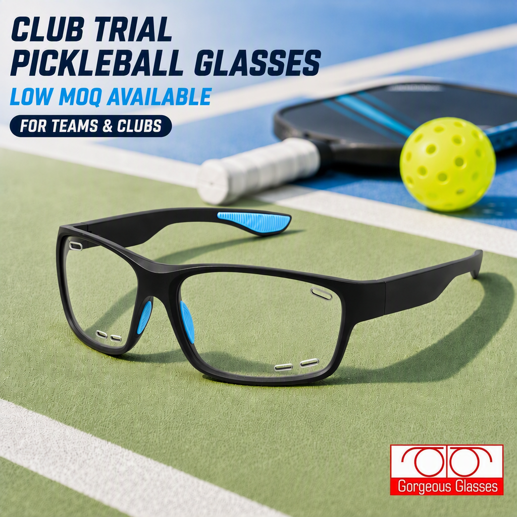 Club Trial Pickleball Glasses Clear Photochromic Lens Sports Eyewear Low MOQ Custom Logo OEM for Teams