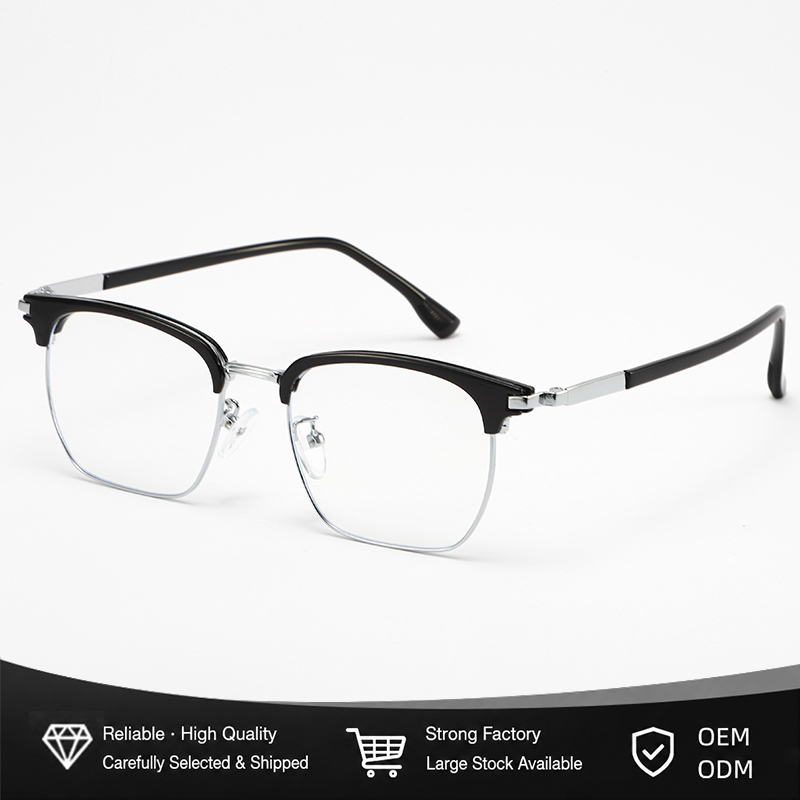 Metal Rim Browline Eyeglasses Women Men Oversized Frame Extended Temples Blue Light Blocking UV400 Wholesale