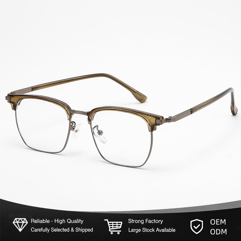 Metal Rim Browline Eyeglasses Women Men Oversized Frame Extended Temples Blue Light Blocking UV400 Wholesale