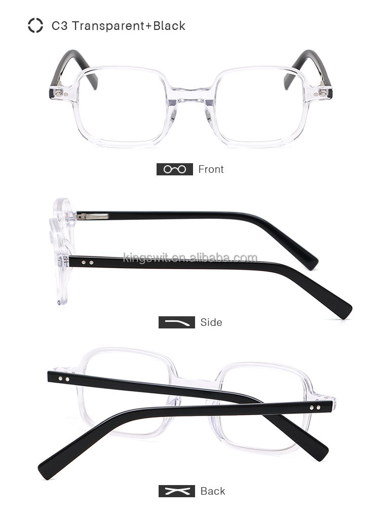 KingSwit KF1103 Trendy Custom Acetate Square Optical Frame Eyeglasses Geometric Pattern CE Certified Retro Style Unisex 3 Colors