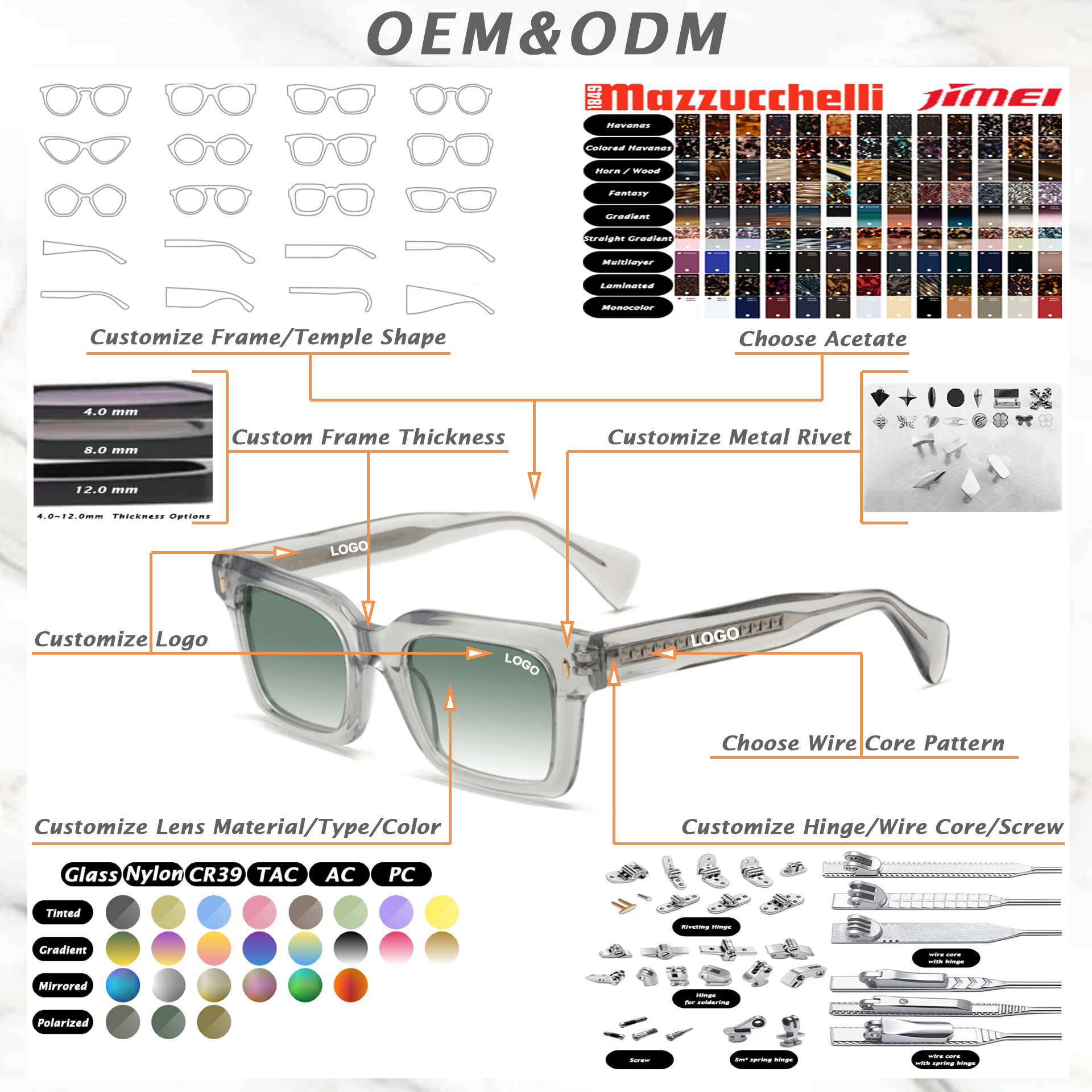 MLM Ready Stock Wholesale Acetate Retro Optics Frame Glasses Personalized Compatible Presbyopic Lenses Eyewear