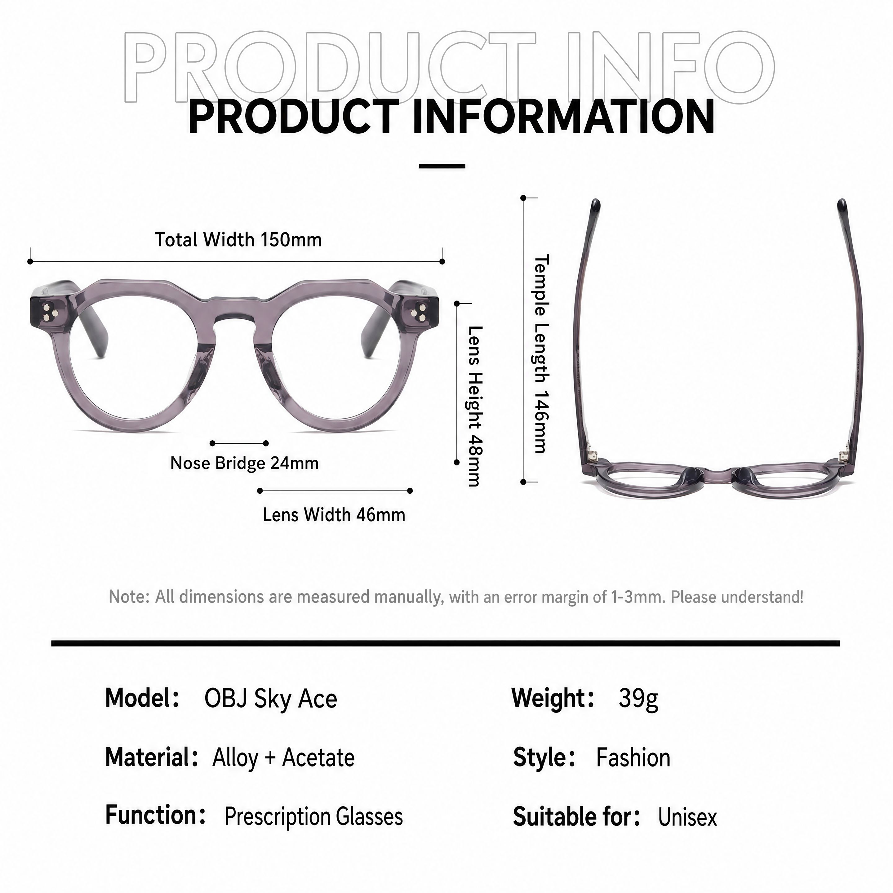 Vintage Round Acetate Optical Eyeglass Frame Unisex, Thick Rim Rivet Prescription Glasses Frame Factory Wholesale Custom Logo