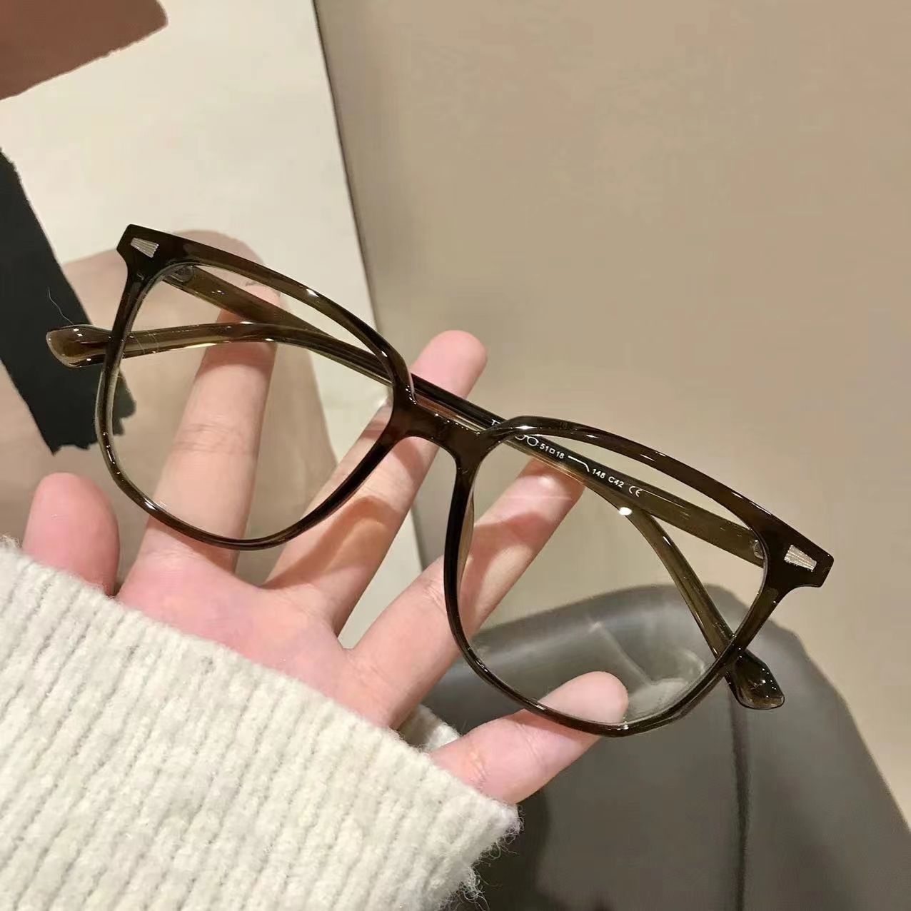 Korean Retro Classic Anti-Blue Light Glasses for Women Large Frame Plain Thin Myopia Eyeglasses Frames Wholesale