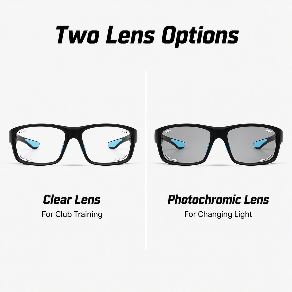 Club Trial Pickleball Glasses Clear Photochromic Lens Sports Eyewear Low MOQ Custom Logo OEM for Teams
