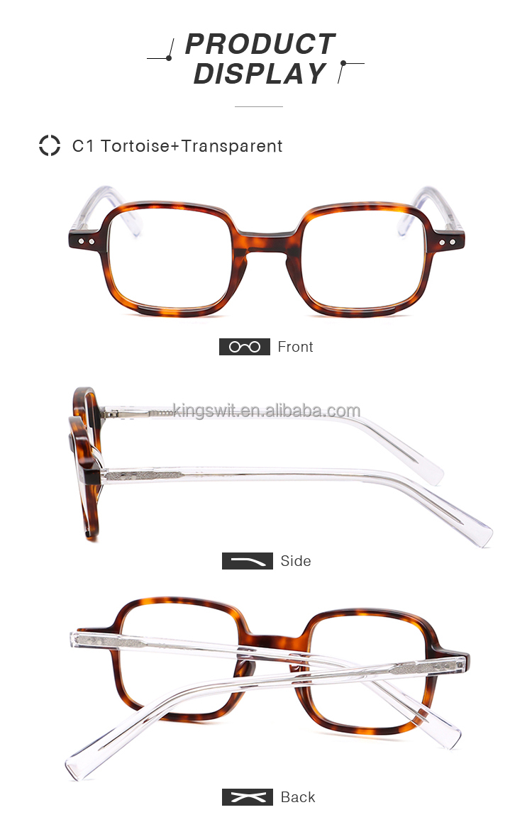 KingSwit KF1103 Trendy Custom Acetate Square Optical Frame Eyeglasses Geometric Pattern CE Certified Retro Style Unisex 3 Colors