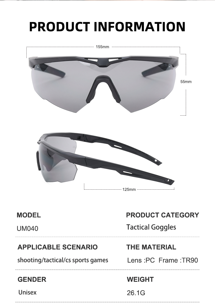 Custom Logo Brand Wholesale TR90 Frame Anti Impact Ballistic Tactical Goggles With Three Interchange Lens Shooting Glasses