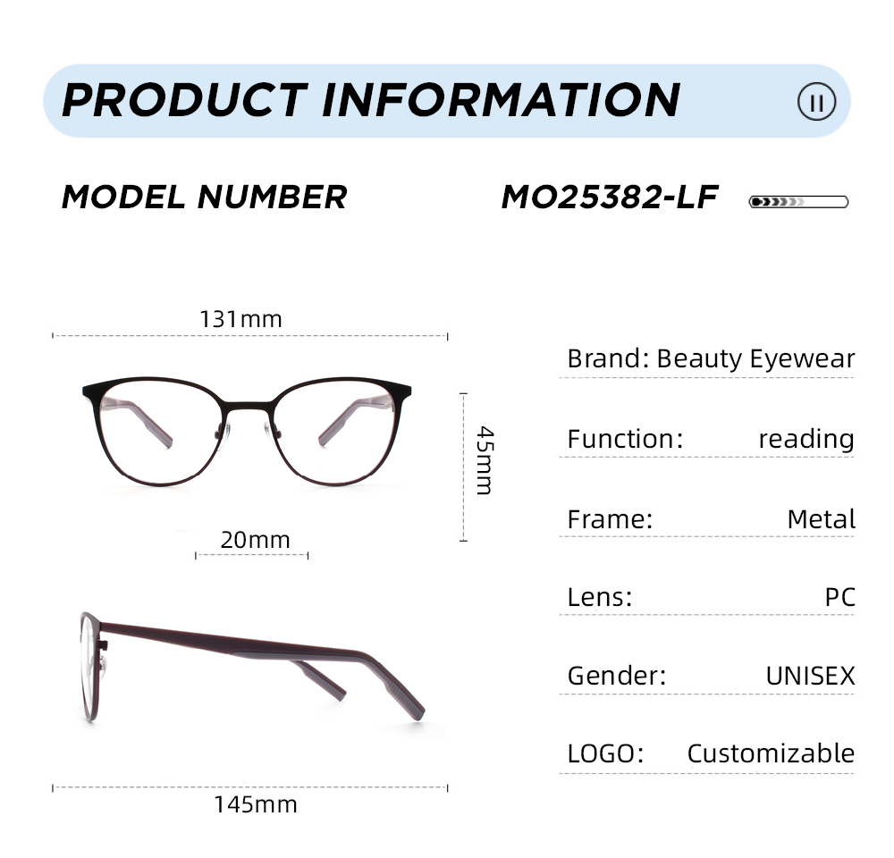 OEM Custom Stainless Steel Frame Foot Wire Lightweight Women Men Eyeglasses Business Style Eyewear Wholesale Optical Glasses