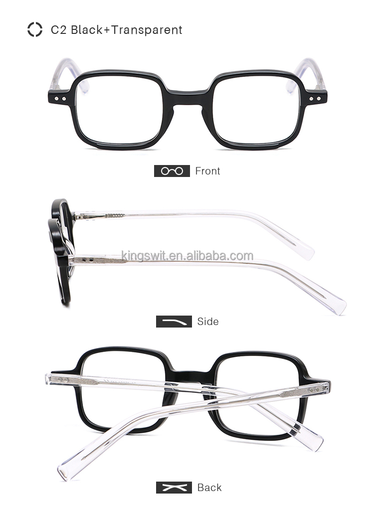 KingSwit KF1103 Trendy Custom Acetate Square Optical Frame Eyeglasses Geometric Pattern CE Certified Retro Style Unisex 3 Colors