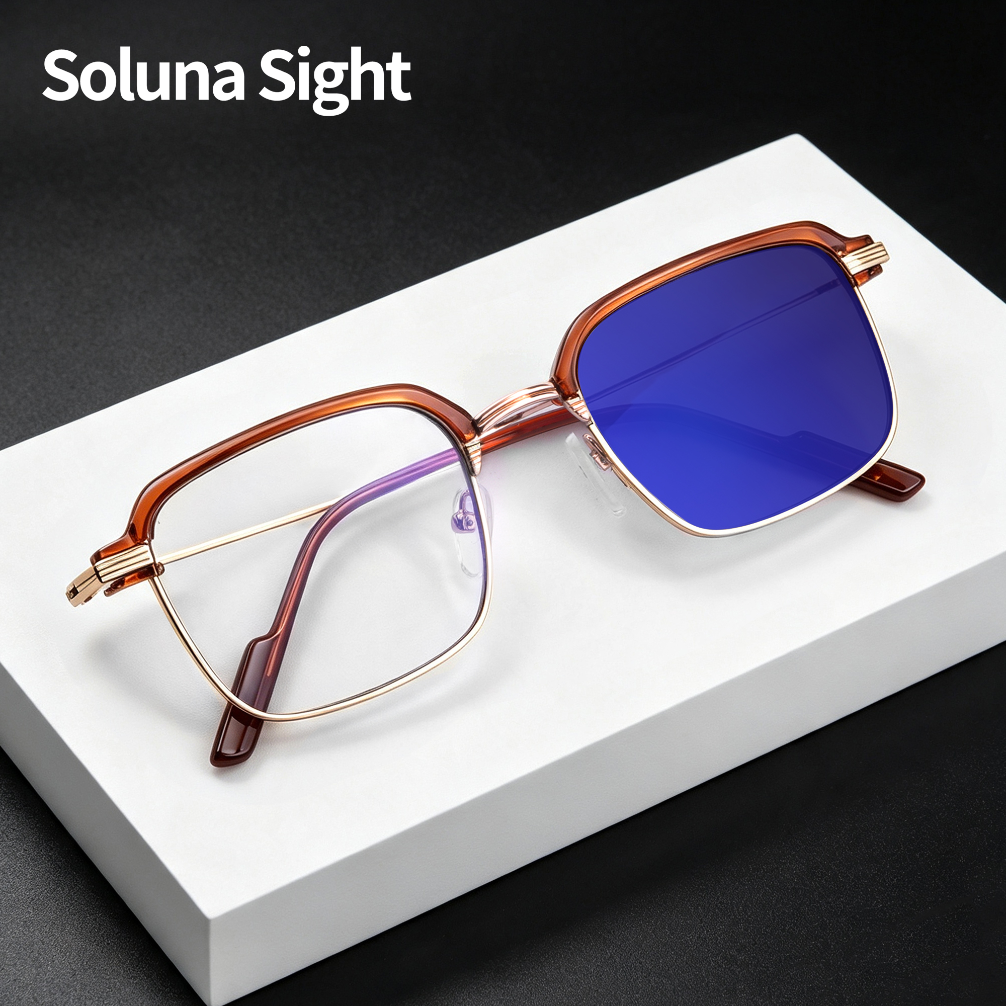 Fashion Square Browlines Metal Eyeglasses Frames Men Blue Reflection Film Photochromic Glasses Optical Computer Eyewear UV400