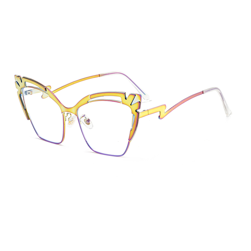 BL66055 Metal Cat Eye Shape Women's Eyeglasses with Print Pattern Stainless Steel Full Rim Fashion Glasses for Daily Wear