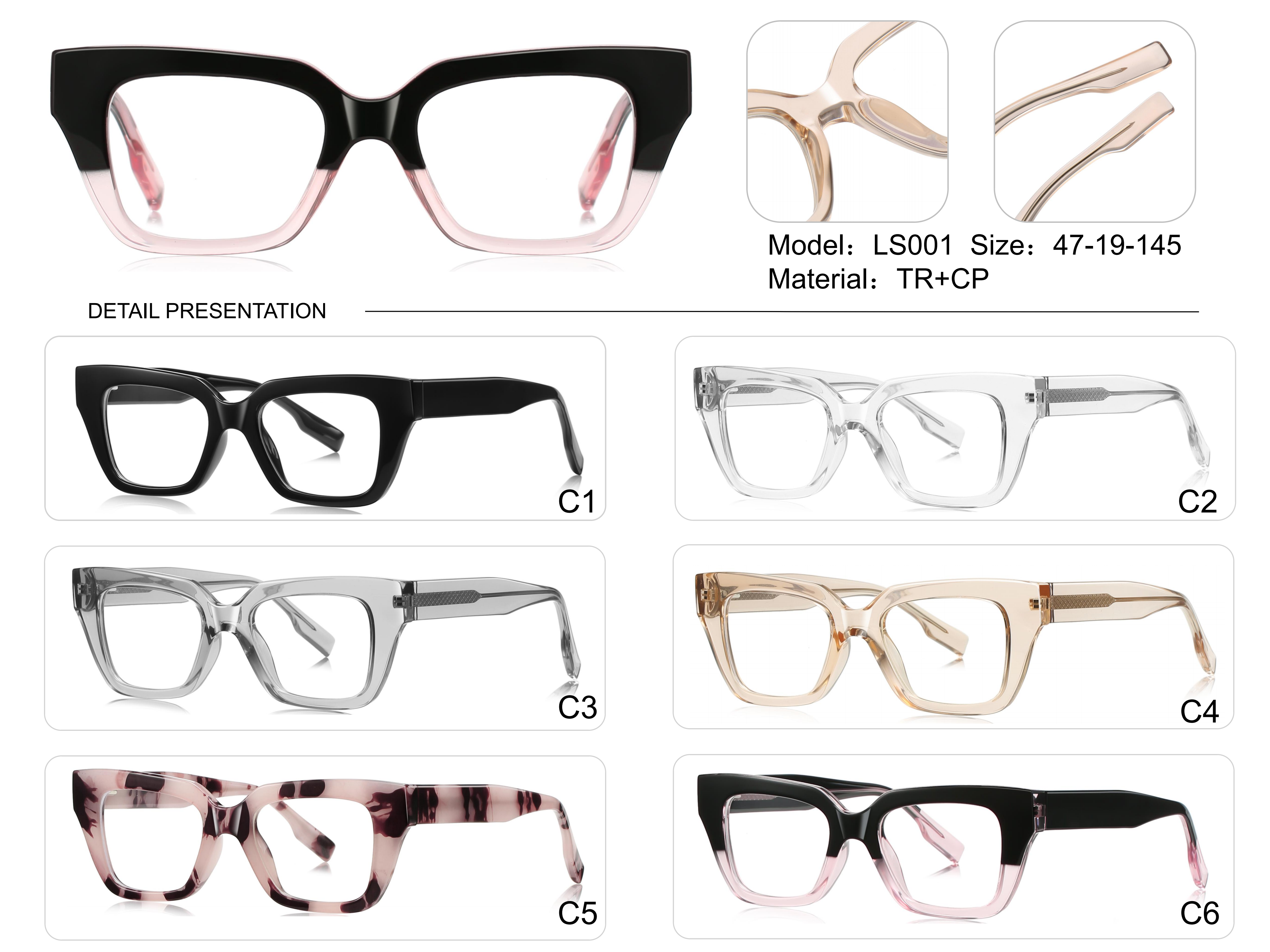 Optical Frames Random Mix New Trend High Quality Classic Full Rim TR Frame Cp Temple Custom Logo case Wholesale for Woman