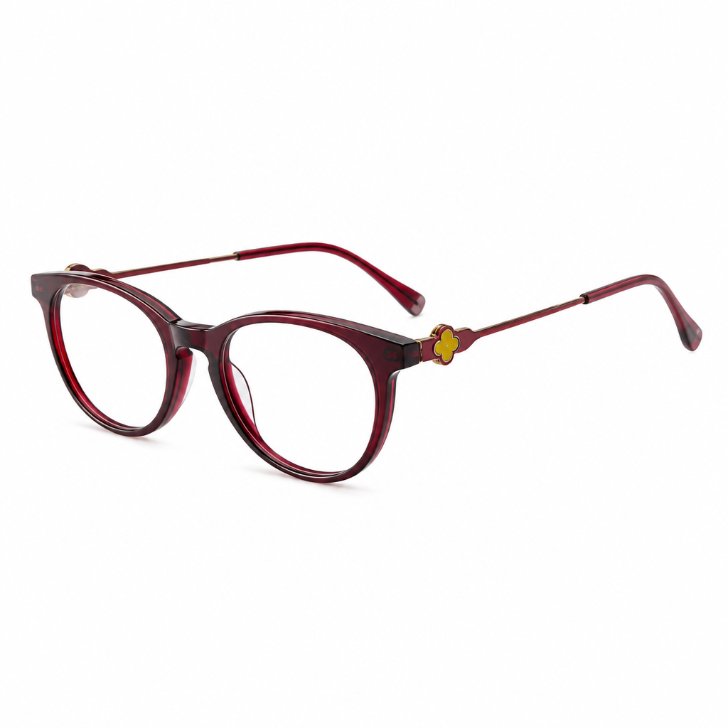 Retro Children's Round Optical Glasses Frames Model 03001 Kids Jelly Pink Purple Blue Black Eyeglasses with Yellow Flower Decor